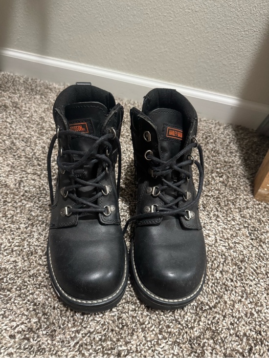 Harley-Davidson Shoes - Harley-Davidson Black and Orange Lace-Up Leather Boots